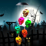 LED Solar Lights Skull Wind Chime Outdoor Yard Halloween Decorative Lights