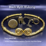 Black Myth Wukong Wear Accessories 4-piece Set：Golden hoop,Fengduo necklace,Thunder ring,Jinwu Badge